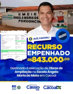 Recurso de R$ 843 mil é empenhado para ampliação de escola em Cacoal