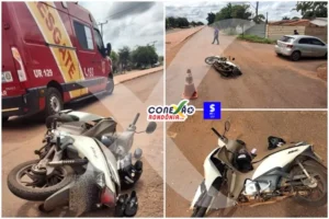 Acidente entre carro e motoneta deixa mulher ferida em Pimenta Bueno