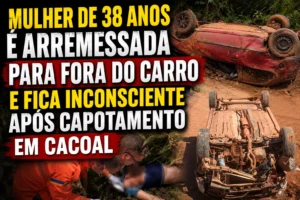 Mulher de 38 anos é arremessada para fora do carro e fica inconsciente após capotamento em Cacoal